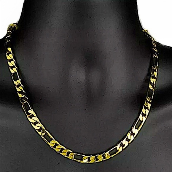 18K GOLD PLATED FIGARO NECKLACE BRACELET MATCHING SET - Picture 12 of 13